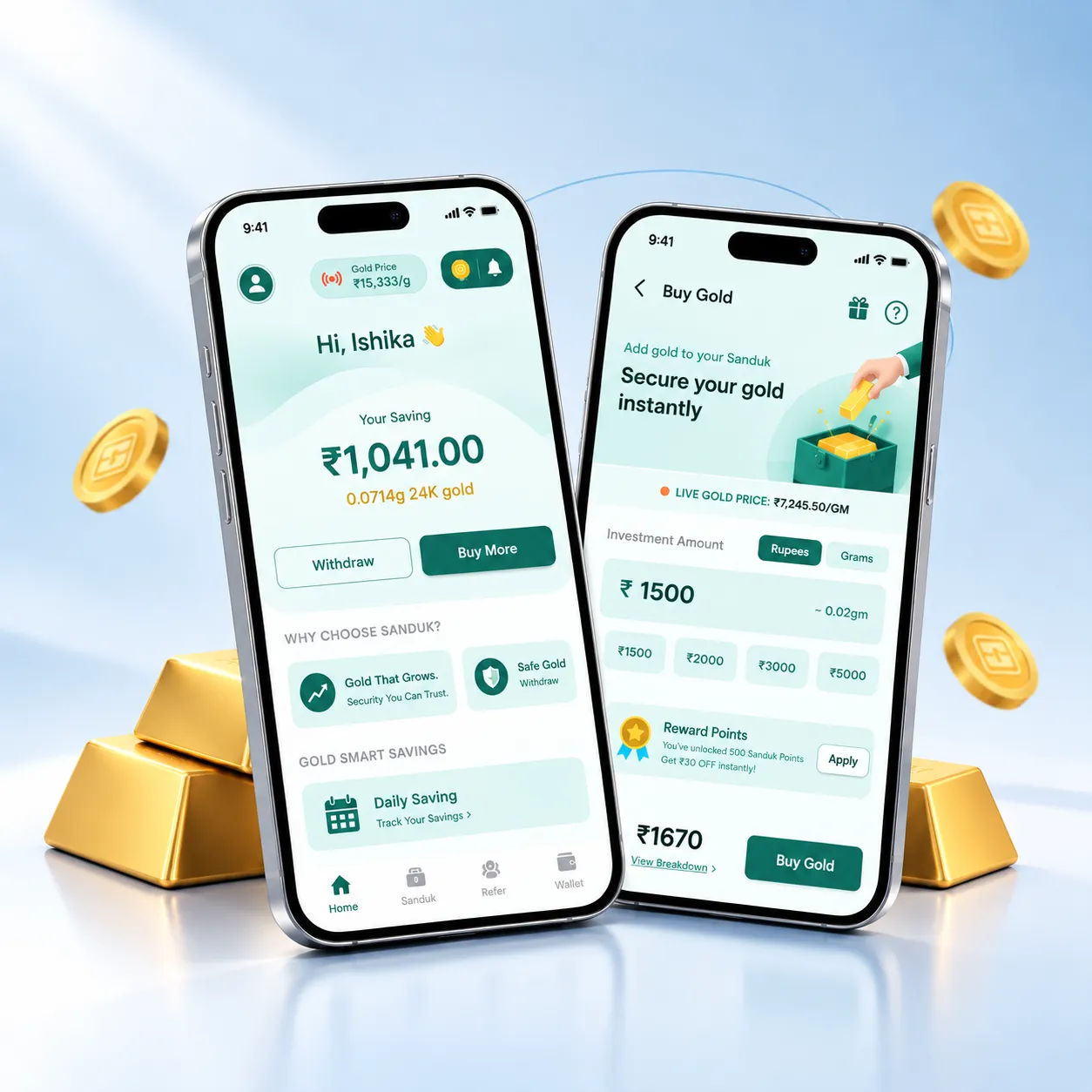 Sanduk Digital Gold Saving Mobile App Interface