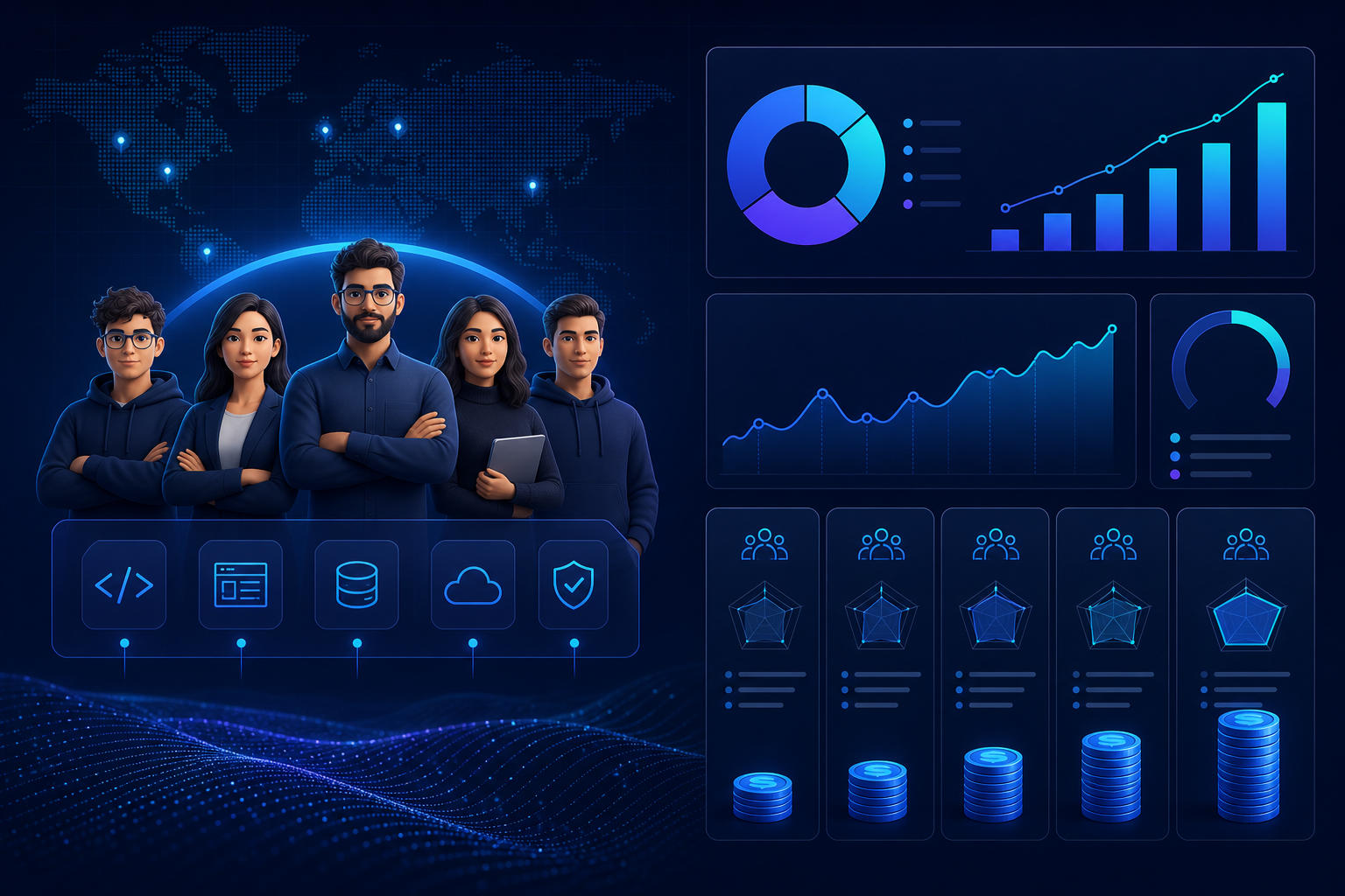 Financial planning spreadsheet and calculator representing software development budgeting.